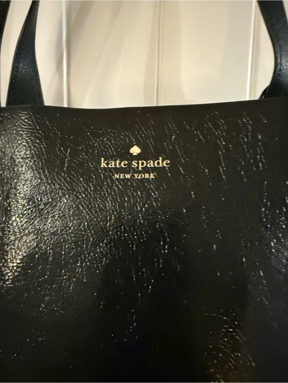 kate spade Black Patent Tote with Gold Logo